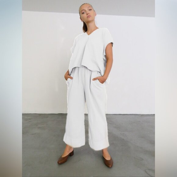 Atelier Delphine Crinkle Gauze Cotton Alameda Cropped Pants Kinary Ivory S